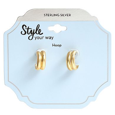 Style Your Way Gold Over Silver Double Huggie Hoop Earrings