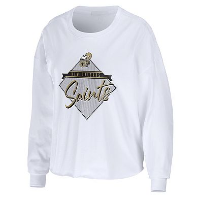 Women's WEAR by Erin Andrews White New Orleans Saints Domestic Cropped Long Sleeve T-Shirt