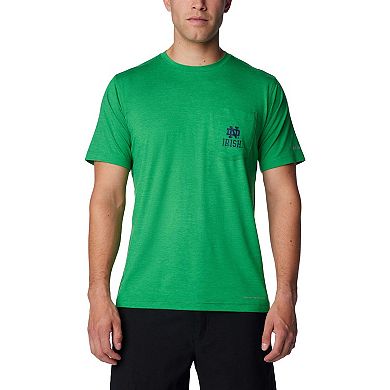 Men's Columbia Green Notre Dame Fighting Irish Tech Trail Omni-Wick Pocket T-Shirt