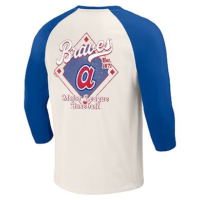 Men's Darius Rucker Collection by Fanatics Royal/White Atlanta Braves Cooperstown Collection Raglan 3/4-Sleeve T-Shirt