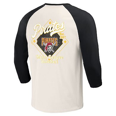 Men's Darius Rucker Collection by Fanatics Black/White Pittsburgh Pirates Cooperstown Collection Raglan 3/4-Sleeve T-Shirt