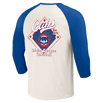 Men's Darius Rucker Collection by Fanatics Royal/White Chicago Cubs Cooperstown Collection Raglan 3/4-Sleeve T-Shirt