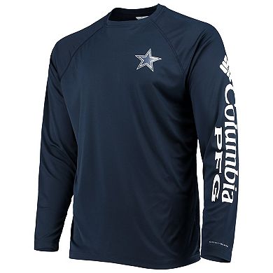 Men's Columbia Navy Dallas Cowboys Terminal Tackle Omni-Shade Raglan Long Sleeve T-Shirt