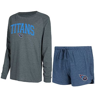 Women's Concepts Sport Navy/Charcoal Tennessee Titans Raglan Long Sleeve T-Shirt & Shorts Lounge Set