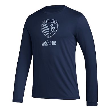 Men's adidas Navy Sporting Kansas City Icon AEROREADY Long Sleeve T-Shirt