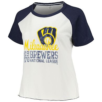 Women's Soft as a Grape White Milwaukee Brewers Plus Size Baseball Raglan T-Shirt