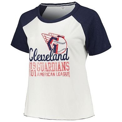 Women's Soft as a Grape White Cleveland Guardians Plus Size Baseball Raglan T-Shirt