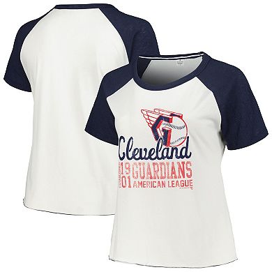 Women's Soft as a Grape White Cleveland Guardians Plus Size Baseball Raglan T-Shirt
