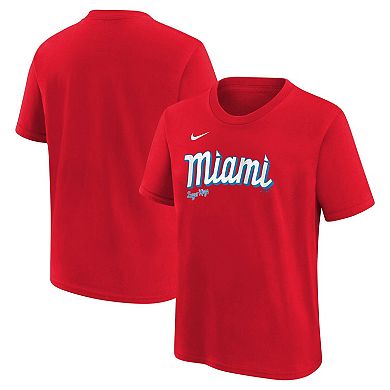 Youth Nike Red Miami Marlins City Connect Wordmark T-Shirt