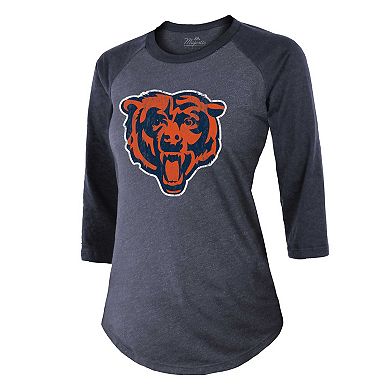 Women's Majestic Threads Justin Fields Navy Chicago Bears Player Name & Number Tri-Blend 3/4-Sleeve Fitted T-Shirt