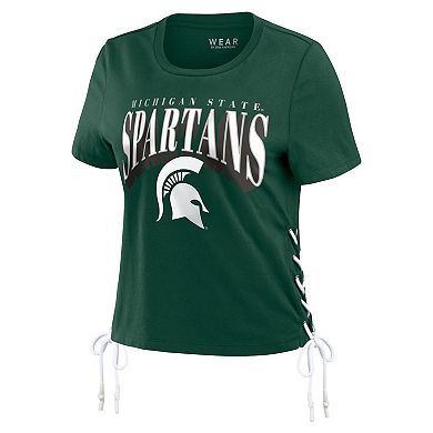 Women's WEAR by Erin Andrews Green Michigan State Spartans Side Lace-Up Modest Crop T-Shirt