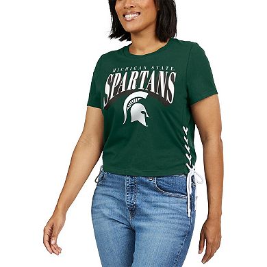 Women's WEAR by Erin Andrews Green Michigan State Spartans Side Lace-Up Modest Crop T-Shirt