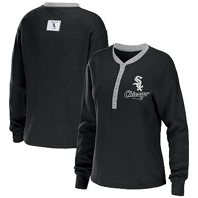 Women's WEAR by Erin Andrews Black Chicago White Sox Waffle Henley Long Sleeve T-Shirt