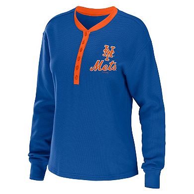 Women's WEAR by Erin Andrews Royal New York Mets Waffle Henley Long Sleeve T-Shirt