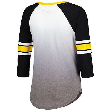 Women's G-III 4Her by Carl Banks White/Black Iowa Hawkeyes Lead Off Ombre Raglan 3/4-Sleeve V-Neck T-Shirt