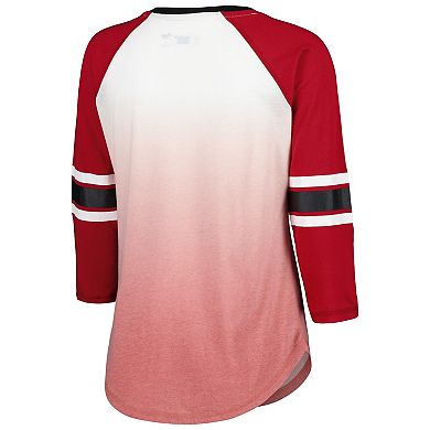 Women's G-III 4Her by Carl Banks White/Crimson Indiana Hoosiers Lead Off Ombre Raglan 3/4-Sleeve V-Neck T-Shirt