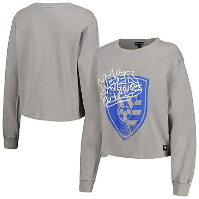 Women's The Wild Collective Gray San Jose Earthquakes Cropped Long Sleeve T-Shirt