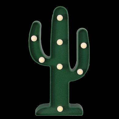 10 in Battery Operated Green Cactus Marquee Wall Sign - Warm White LED Lights