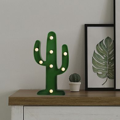 10 in Battery Operated Green Cactus Marquee Wall Sign - Warm White LED Lights