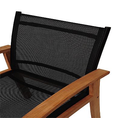 36" Brown and Black Fortuna Teak Patio Armchair with Sling