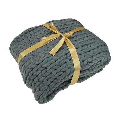 Smokey Gray Cable Knit Plush Throw Blanket 50" x 60"