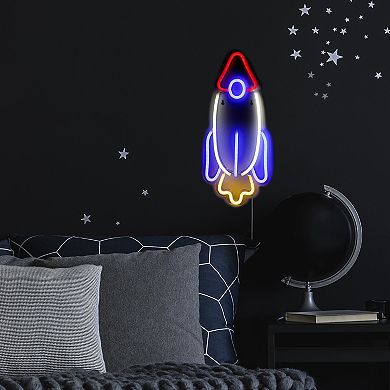 16.25" LED Neon Style Rocketship Wall Sign