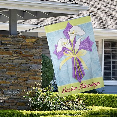 Easter Blessings Cross and Lilies Outdoor House Flag 28" x 40"