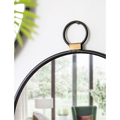 22.75" Black and Clear Oval Round Stopwatch Wall Mirror with Single Loop