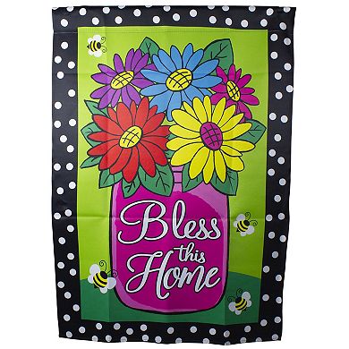 Bless this Home Bouquet with Vase Outdoor House Flag 28" x 40"