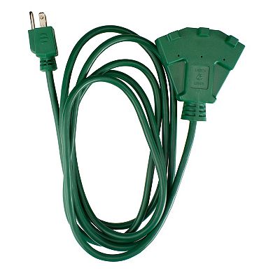 10' Green 3-Prong Outdoor Extension Power Cord with Fan Style Connector