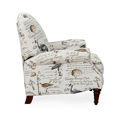 38” White Bird Script Fabric Contemporary Style Manual Reclining Chair