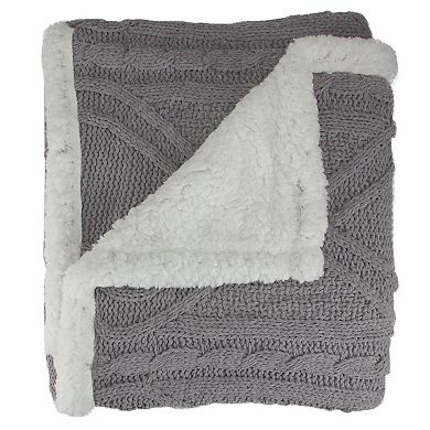 Gray and White Cable Knit Plush Throw Blanket 50" x 60"