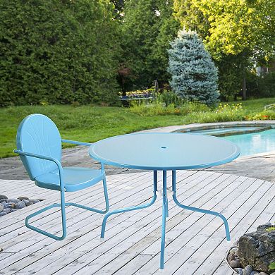 39.25-Inch Outdoor Retro Metal Tulip Dining Table  Sky Blue