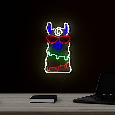 15" Groovy White Alpaca with Red Sunglasses LED Lighted Wall Sign