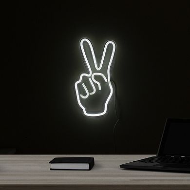15” Bright White Neon Style Peace Fingers LED Lighted Wall Sign
