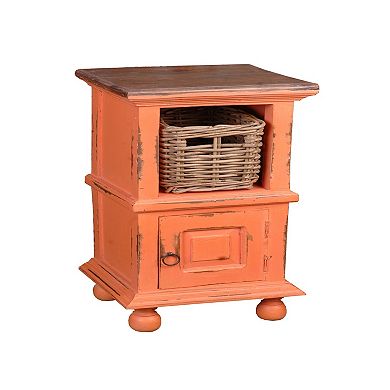 26.5” Orange Distressed Cottage End Table with Basket