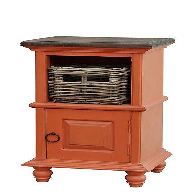 26.5” Orange Distressed Cottage End Table with Basket