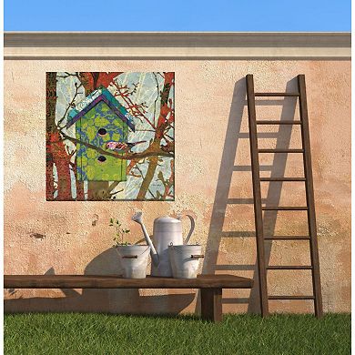 Vibrantly Colored Birdie's Home Outdoor Canvas Square Wall Art Decor 24" x 24"