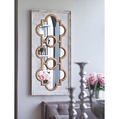 57.5" Antique White and Gold Distressed Rectangular Wall Mirror