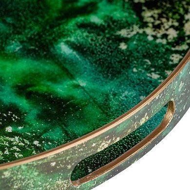 Set of 2 Emerald Green and Gold Modern Chic Round Trays 13.75"