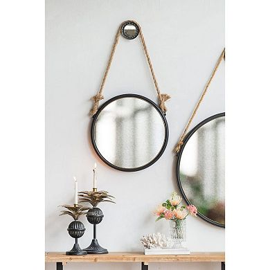 19.5" Matte Black Framed Round Wall Mirror with Hanger