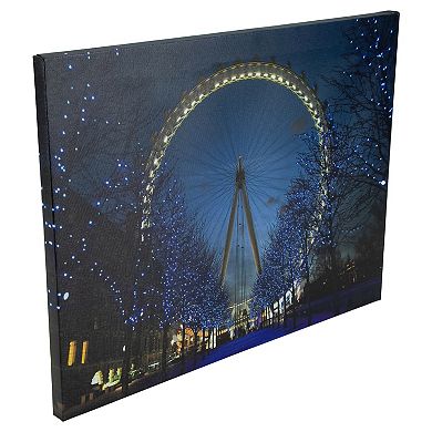 LED Lighted 'The London Eye' Giant Ferris Wheel Canvas Wall Art 11.75" x 15.75"