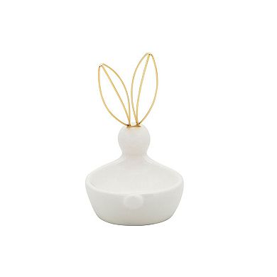 5.5" White and Gold Bunny Shaped Ceramic Trinket Tray