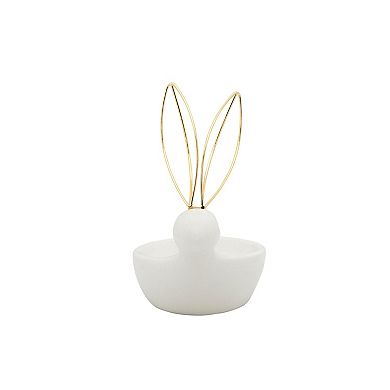 5.5" White and Gold Bunny Shaped Ceramic Trinket Tray