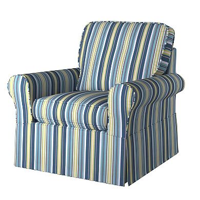 Blue Beach Striped Sunset Trading Horizon Box Cushion Chair Slipcover Performance Fabric