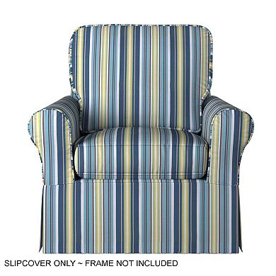 Blue Beach Striped Sunset Trading Horizon Box Cushion Chair Slipcover Performance Fabric