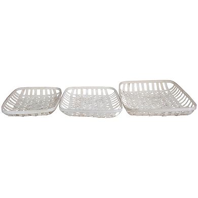 Set of 3 White Rectangular Lattice Tobacco Table Top Baskets