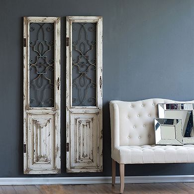 66.75" White Distressed Classic Vintage Chalet Decorative Door