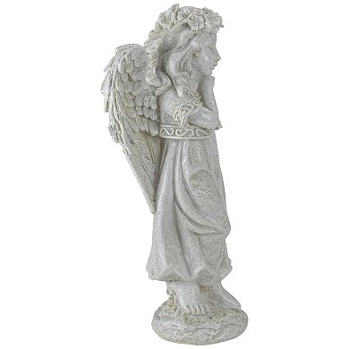 9.75" Ivory Standing Angel with Floral Crown Outdoor Garden Statue