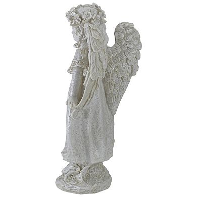 9.75" Ivory Standing Angel with Floral Crown Outdoor Garden Statue